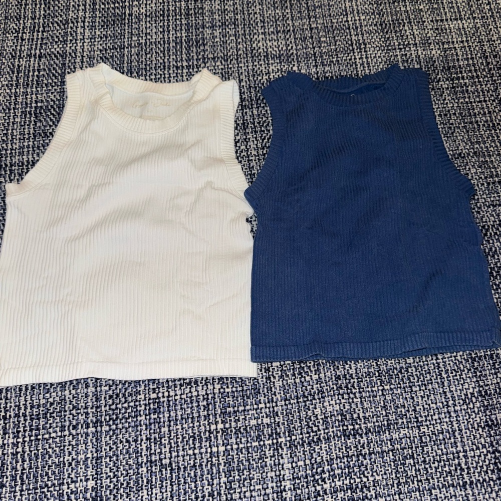 Sleeveless Ribbed Tops - White and Blue